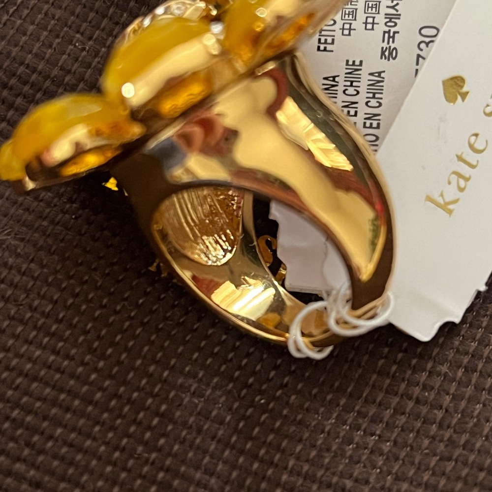 NWT 100% AUTH Kate Spade Yellow Flower Queen Bee Cocktail Ring Sz 7 - Picture 9 of 9